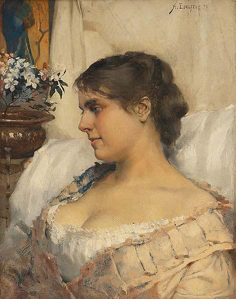 Albert Edelfelt Ung kvinna i sin budoir oil painting image